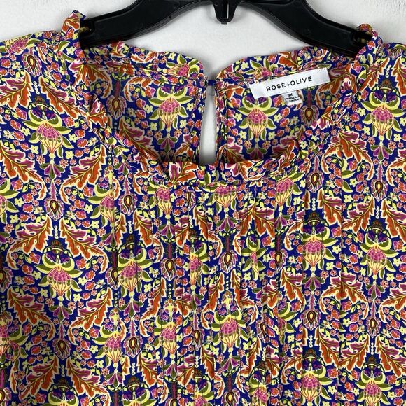 Rose & Olive 3X Blouse Multicolor Flutter Sleeve Floral Lightweight Boho Office - Picture 2 of 9
